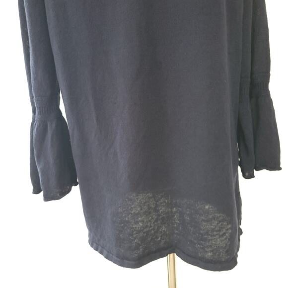 Talbots Linen Blouse Navy 3/4 Bell Sleeves Scoop Neck Large - Picture 7 of 9